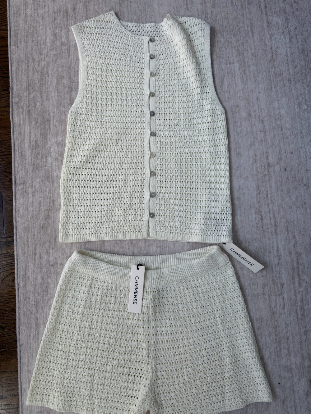 Commense Collective Cream Knit Button-Front Vest & High-Waist Shorts